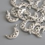 Pendant Charm Moon, Silver-Coloured Metal, Diameter 19x10mm+/-, Pack of 18pcs