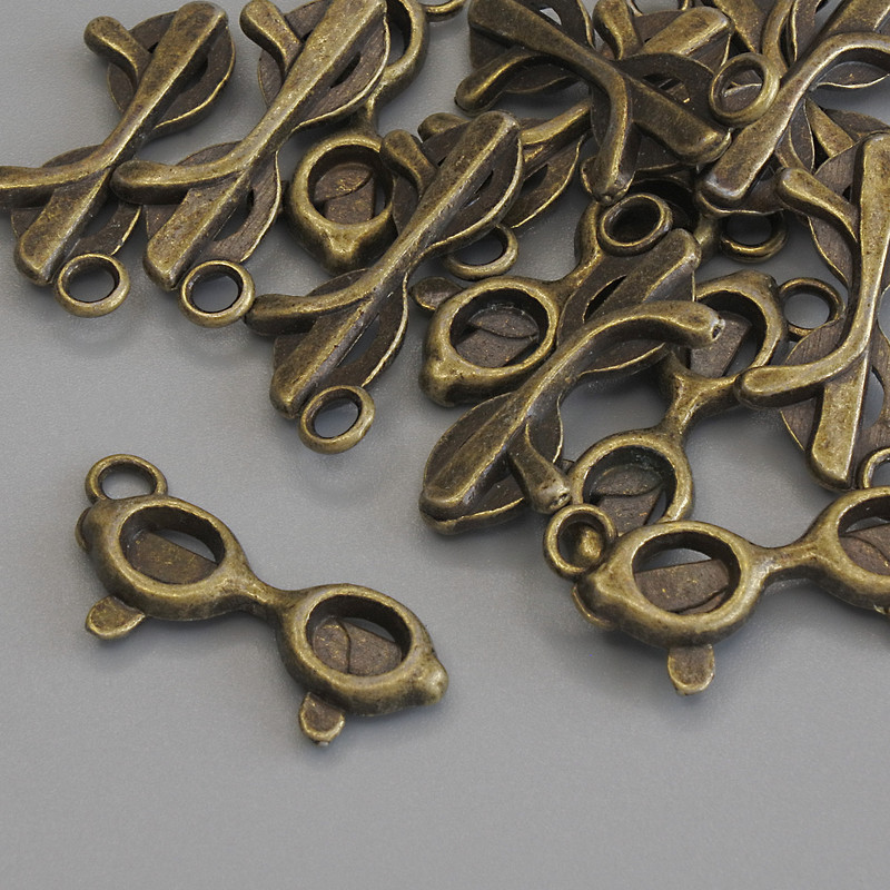 Pendant Charm Glasses bronze metal colour, diameter 23x9mm+/- pack of 15pcs