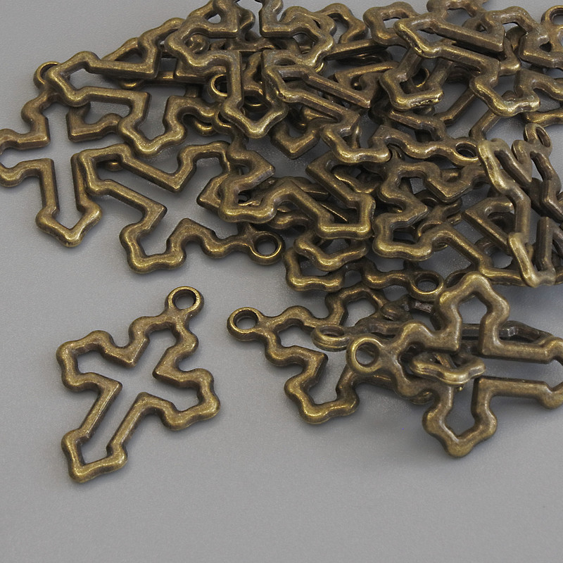 Pendant Charm Cross bronze metal colour, diameter 21x15mm+/- pack of 23pcs