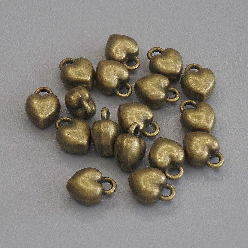 Pendant Charm Heart bronze metal colour, diameter 9x7mm+/- pack of 18pcs