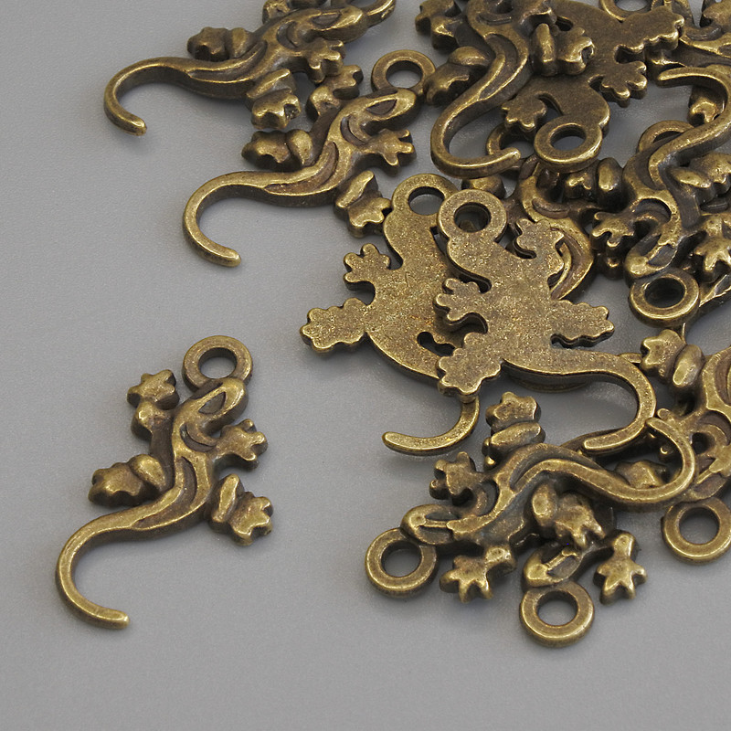 Pendant Charm Salamander bronze metal colour, diameter 22x12mm+/- pack of 15pcs