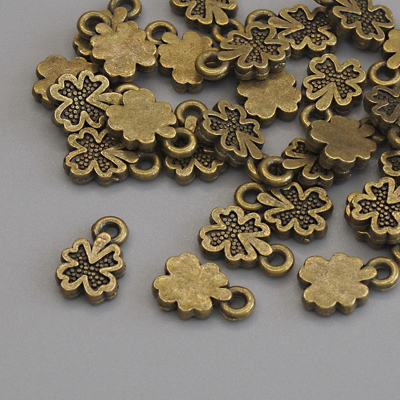 Pendant Charm Clover bronze metal colour, diameter 10x6mm+/- pack of 26pcs