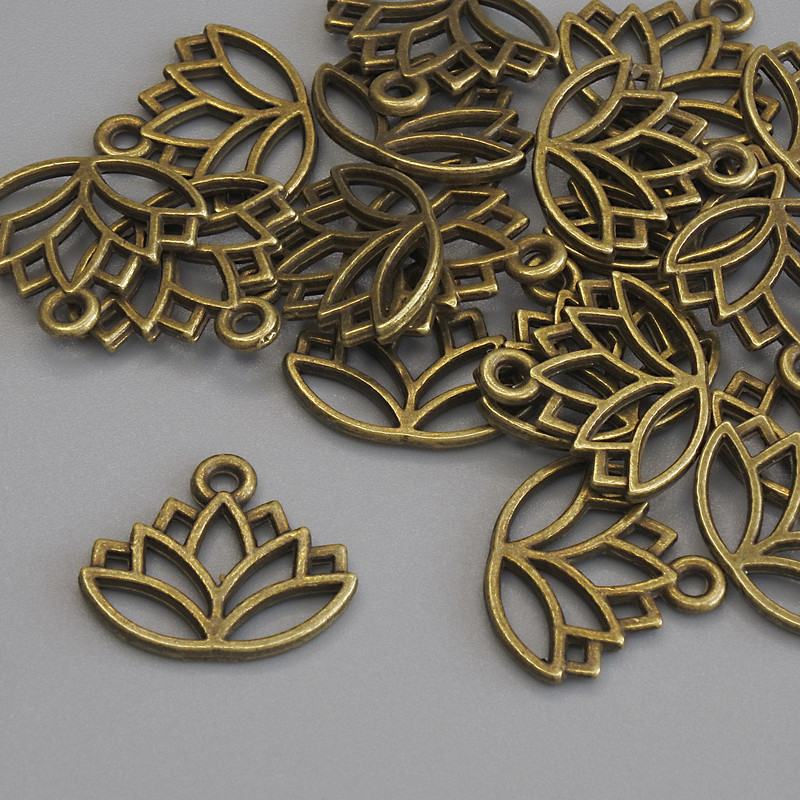 Lotus Pendant Charm, Bronze Metal Colour, Diameter 14x16mm+/- Pack of 21pcs