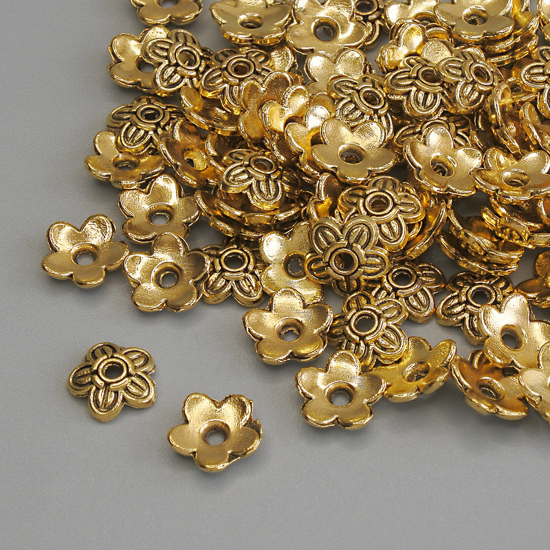 Bead Cap Finding, Gold Metal Colour, Diameter 7.5x1mm+/-, Hole Diameter 1.7mm+/-, Pack of 20g (~87pcs)