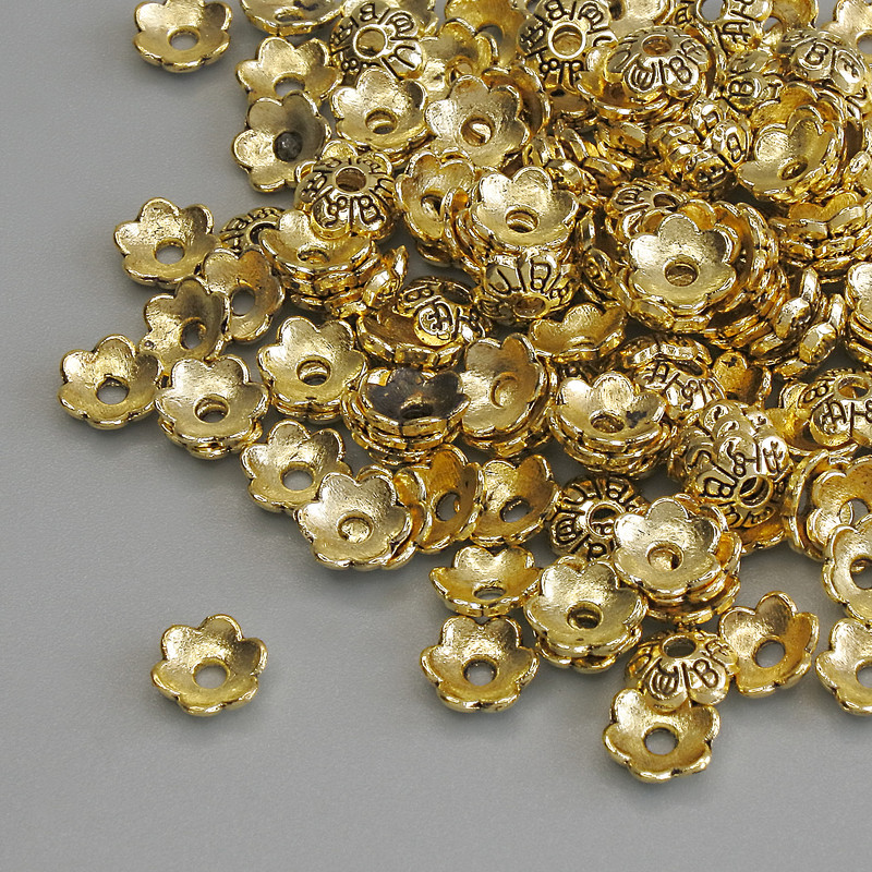 Bead Cap Finding, Gold Metal Colour, Diameter 6x1mm+/-, Hole Diameter 1.5mm+/-, Pack of 20g (~149pcs)