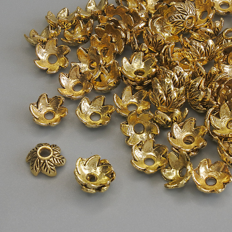 Bead Cap Finding, Gold Metal Colour, Diameter 7x1mm+/-, Hole Diameter 1.2mm+/-, Pack of 20g (~70pcs)