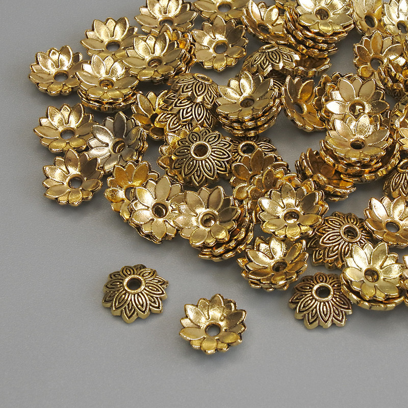 Bead Cap Finding, Gold Metal Colour, Diameter 7x1mm+/-, Hole Diameter 1mm+/-, Pack of 20g (~86pcs)