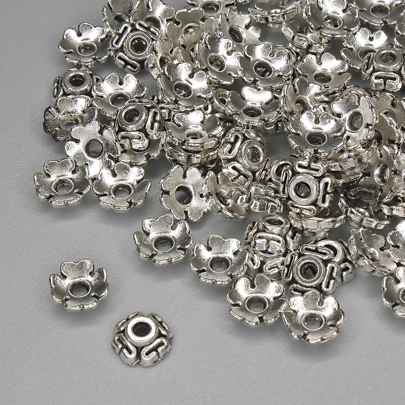 Bead Cap Finding, Silver Metal Colour, Diameter 6.5x1mm+/-, Hole Diameter 1.8mm+/-, Pack of 20g (~88pcs)