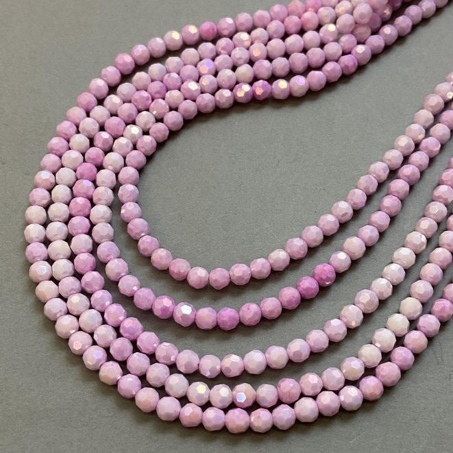 Czech Crystal Beads pink multicolour with petrol-effect coating on a strand, faceted round bead, diameter 6mm +/-, length 38cm +