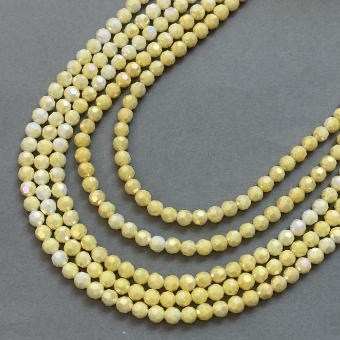 Czech Crystal Beads yellow multicolour with petrol-effect coating on a strand, faceted round bead, diameter 6mm +/-, length 38cm +