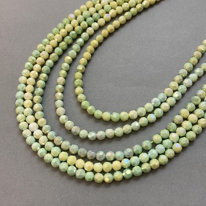 Czech Crystal Beads multicolour with petrol-effect coating on a strand, faceted round bead, diameter 6mm +/-, length 38cm +
