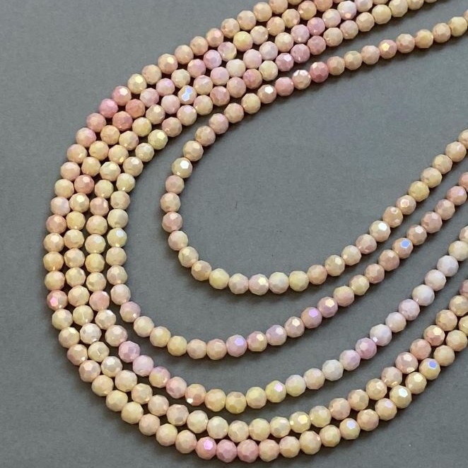 Czech Crystal Beads multicolour with petrol-effect coating on a strand, faceted round bead, diameter 6mm +/-, length 38cm +