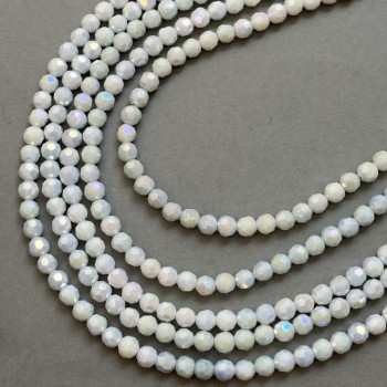 Czech Crystal Beads blue multicolour with petrol-effect coating on a strand, faceted round bead, diameter 6mm +/-, length 38cm +