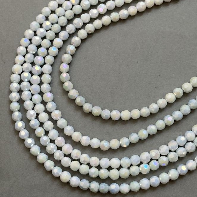 Czech Crystal Beads blue multicolour with petrol-effect coating on a strand, faceted round bead, diameter 6mm +/-, length 38cm +