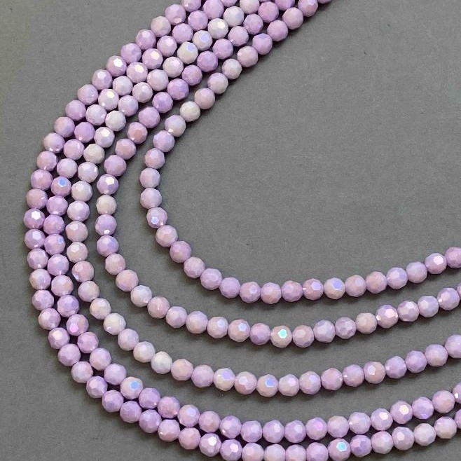 Czech Crystal Beads Lilac on Thread, Faceted Round Bead, Diameter 6mm +/-, Length 38cm +