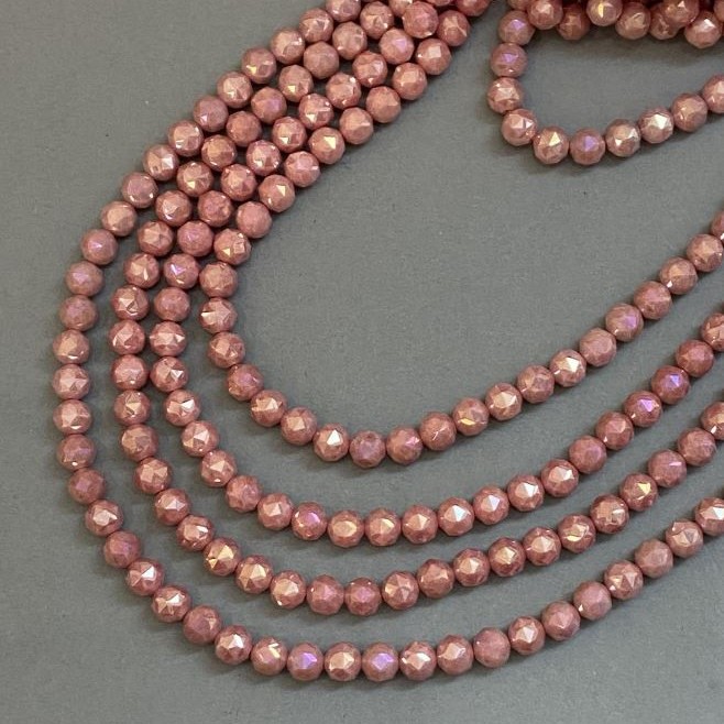 Czech Crystal Beads Pink on Thread, Faceted Round, Diameter 8mm +/-, Length 38cm +