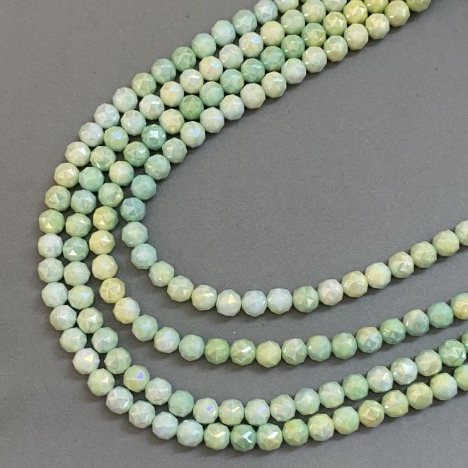 Czech Crystal Beads Lime Multicolour on Thread, Faceted Round, Diameter 8mm +/-, Length 38cm +