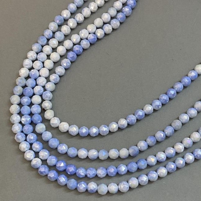 Czech Crystal Beads Blue Multicolour on Thread, Faceted Round, Diameter 8mm +/-, Length 38cm +