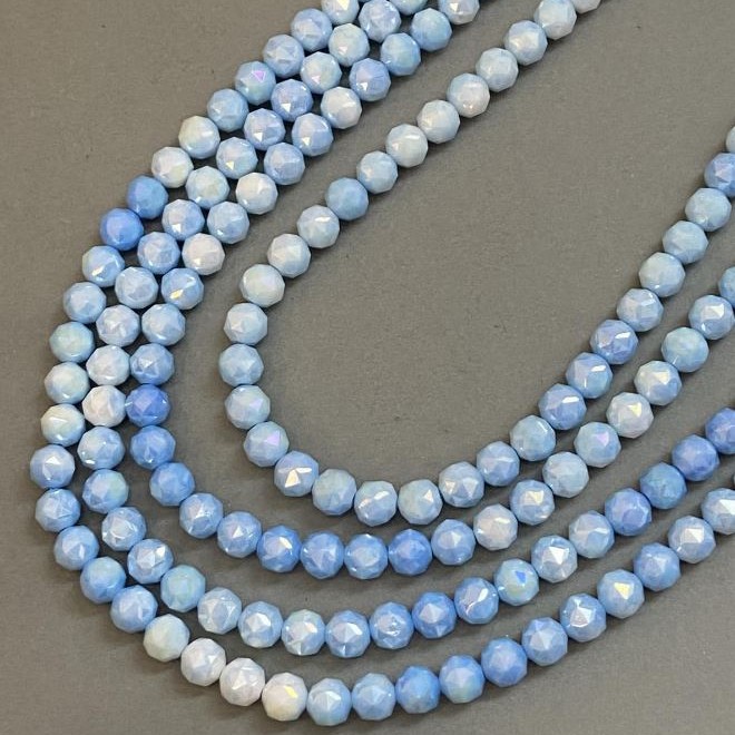 Czech Crystal Beads, Blue Multicolour, Faceted Round on Thread, Diameter 8mm +/-, Length 38cm +