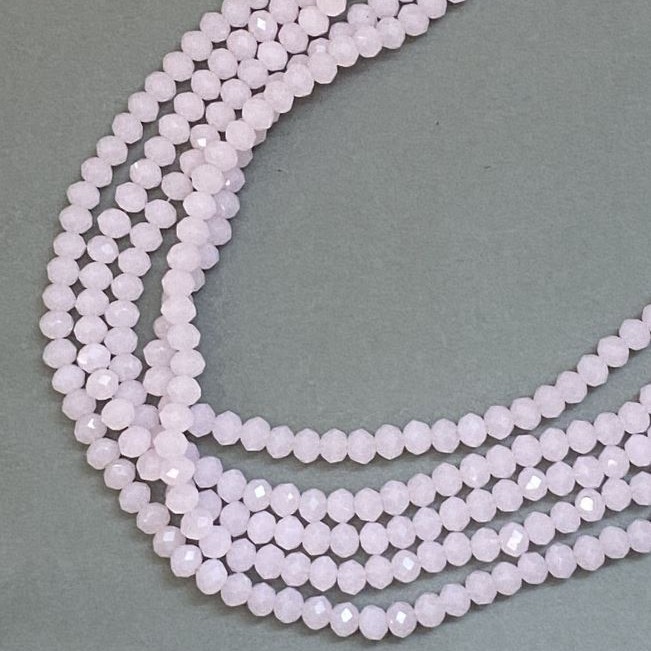 Czech Crystal Beads on Fishing Line, Matte Pink, Faceted Rondelle, Diameter 6x5mm +/-, Length 41cm +