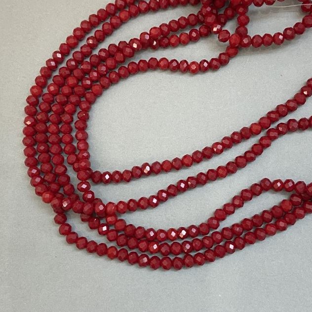 Czech Crystal Beads on Fishing Line, Matte Red, Faceted Rondelle, Diameter 6x5mm +/-, Length 40cm +