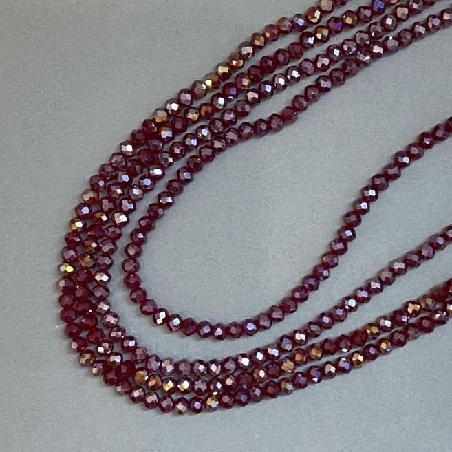 Czech Crystal Beads on Fishing Line, Red Transparent with Petrol-Tone Coating, Faceted Rondelle, Diameter 6x5mm +/-, Length 39cm +