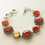 Clearance Bracelet, Carnelian, 'Point-Cross' Setting, Round Stones Large & Small, 7 pcs, 19 and 15mm, Length 18-21cm