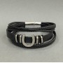 Men's Bracelet Black Eco-Leather with Metal Inserts, Thickness 12mm+-, Length 22cm+- Silver-Tone Metal Clasp