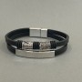 Men's Bracelet Black Eco-Leather with Metal Inserts, Thickness 12mm+-, Length 22cm+- Silver-Tone Metal Clasp