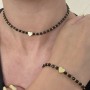 "Heart" Jewellery Set — Choker and Bracelet with Black Agate and Golden Hematite, Adjustable Size