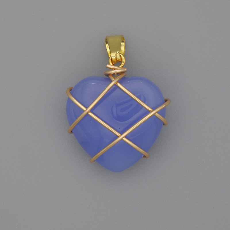 Heart Pendant, Wire-Wrapped Aquamarine, 21x21mm+-, Diameter 30mm+