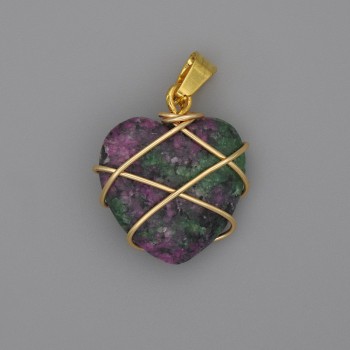 Heart Pendant, Wire-Wrapped Zoisite, 21x21mm+-, Diameter 30mm+