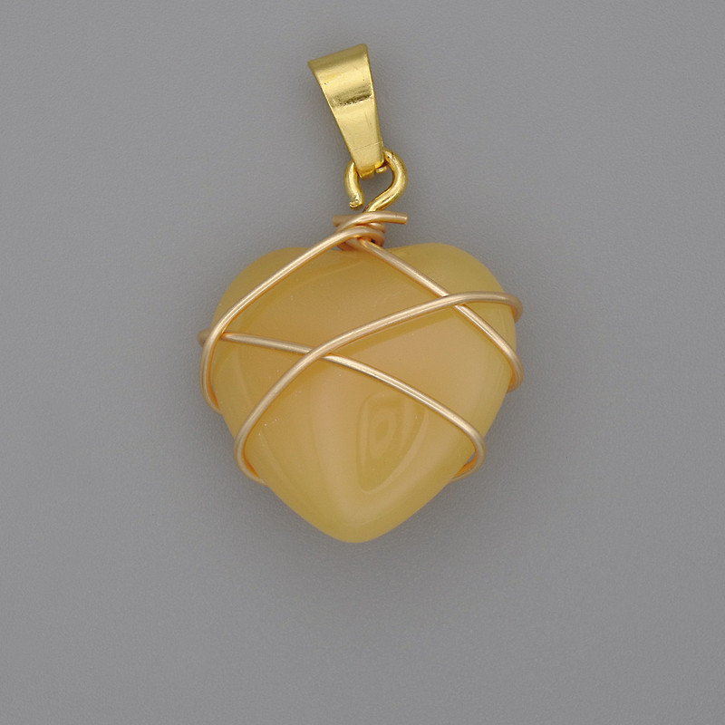 Heart Pendant, Wire-Wrapped Citrine, 21x21mm+-, Diameter 30mm+