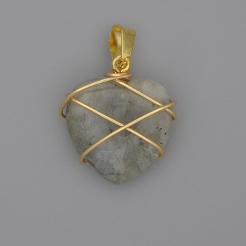 Heart Pendant, Wire-Wrapped Labradorite, 21x21mm+-, Diameter 30mm+