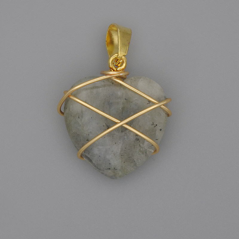 Heart Pendant, Wire-Wrapped Labradorite, 21x21mm+-, Diameter 30mm+