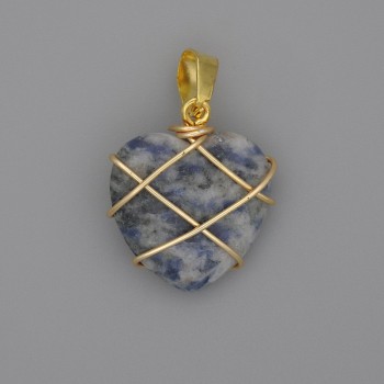 Heart Pendant, Wire-Wrapped Sodalite, 21x21mm+-, Diameter 30mm+