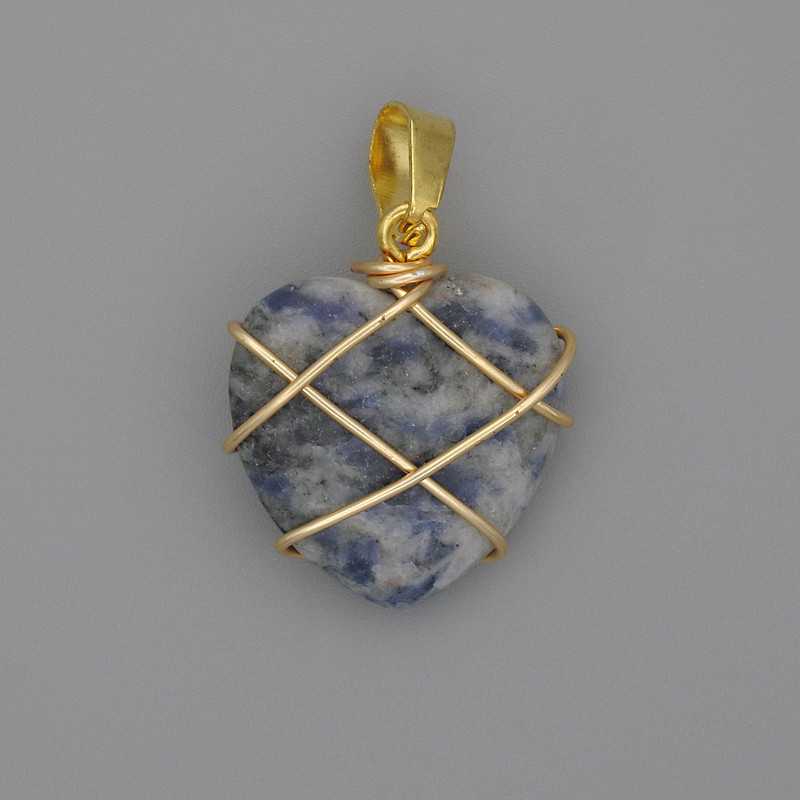 Heart Pendant, Wire-Wrapped Sodalite, 21x21mm+-, Diameter 30mm+