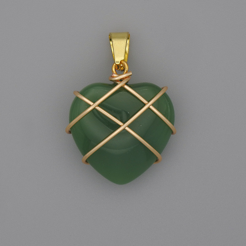 Heart Pendant Wire-Wrapped Chrysoprase 21x21mm+-, diameter 30mm+