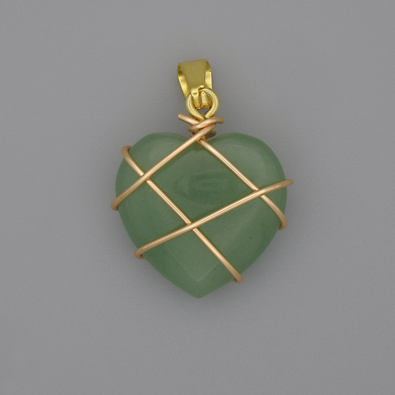 Wire-Wrapped Jade Heart Pendant 21x21mm+/-, diameter 30mm+