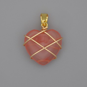 Heart Pendant in Wire-Wrapped Chalcedony 21x21mm+-, diameter 30mm+