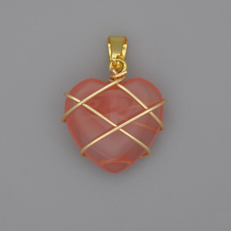 Heart Pendant in Wire-Wrapped Chalcedony 21x21mm+-, diameter 30mm+