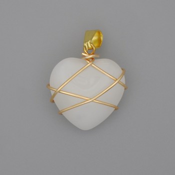 Heart Pendant in Wire-Wrapped Rock Crystal 21x21mm+-, diameter 30mm+