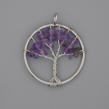 "Tree of Happiness" Pendant, Amethyst, 30mm+ diameter