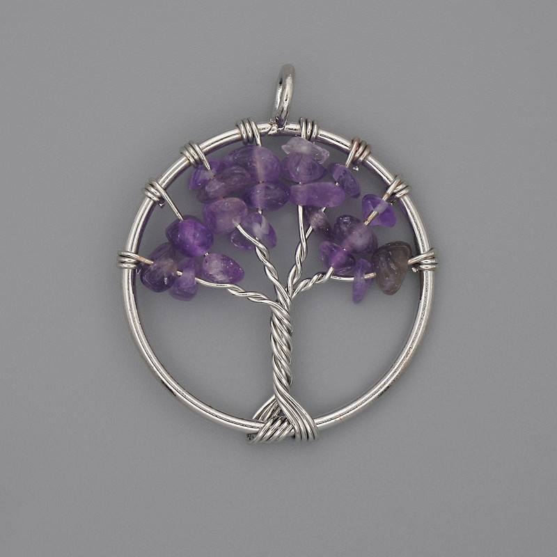 "Tree of Happiness" Pendant, Amethyst, 30mm+ diameter