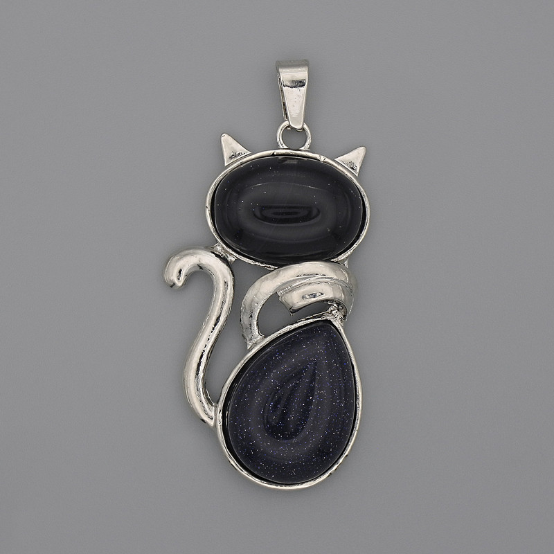 Cat Pendant, Cairo Night Aventurine 42x25mm+-, length 50mm+