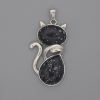 Snowflake Obsidian Cat Pendant 42x25mm+/-, length 50mm+