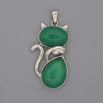 Cat Pendant Chrysoprase 42x25mm+-, length 50mm+