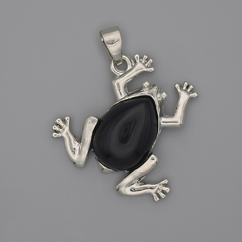 Toad Pendant Black Agate 29x28mm+-, length 37mm+