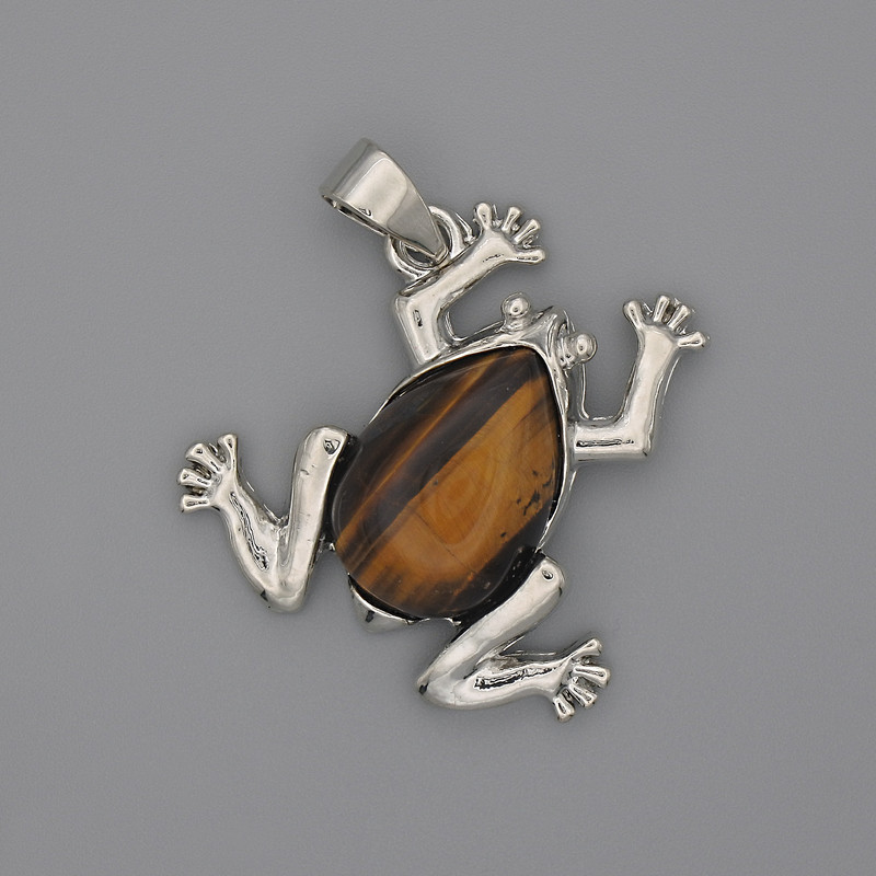 Toad Pendant Tiger's Eye 29x28mm+-, length 37mm+