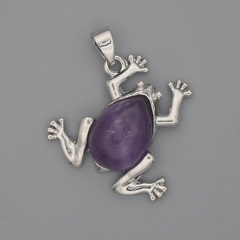 Toad Pendant Amethyst 29x28mm+-, length 37mm+